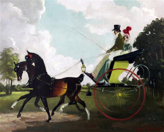 § Doris Clare Zinkeisen (1898-1991) Carriage in the park, 16 x 20in.